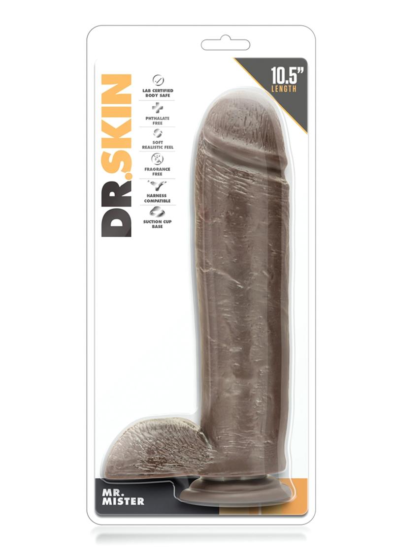 Dr. Skin Mr. Mister Dildo with Balls and Suction - Chocolate - 10.5in