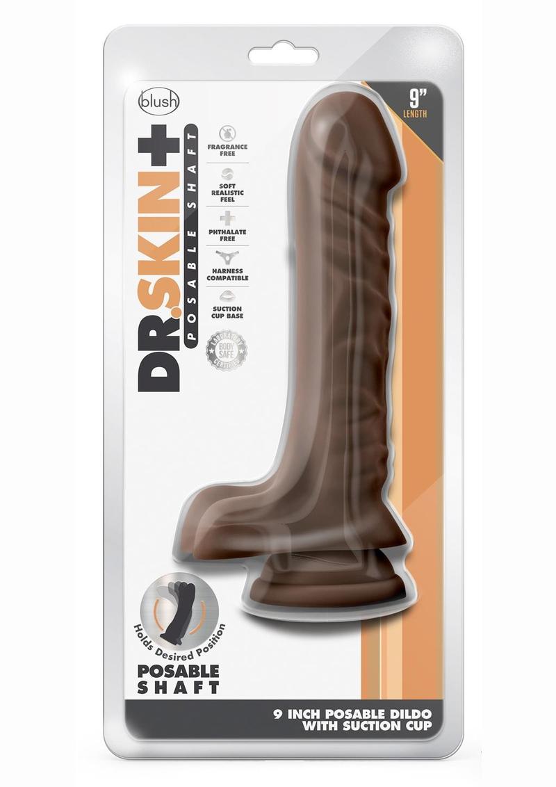 Dr. Skin Plus Posable Dildo with Balls - Chocolate - 9in