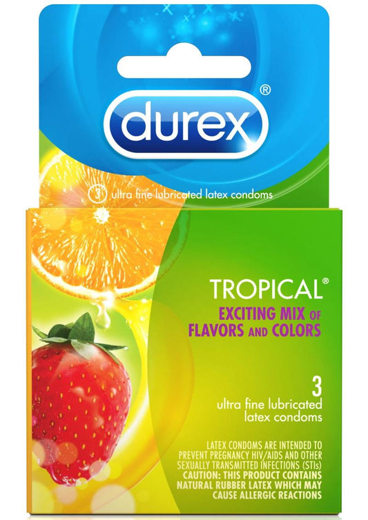 Durex Condoms Tropical Assorted Flavors and Colors - 3-Pack