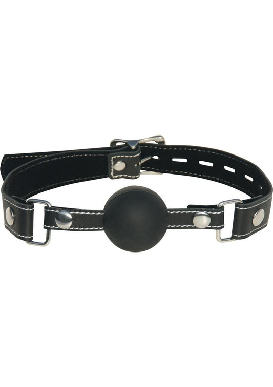 Edge Silicone Ball Gag with Adjustable Leather Strap - Black/Metal