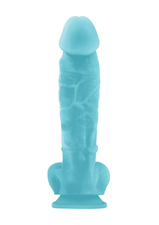 Firefly 8 Inch Pleasures Silicone Glow In The Dark Dildo - Blue/Glow In The Dark - 8in