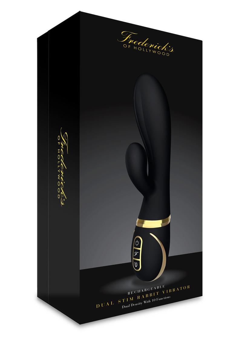 Frederick's Of Hollywood USB Rechargeable Dual Stim Rabbit Vibrator Silicone Dual Density Splashproof - Black - 6in