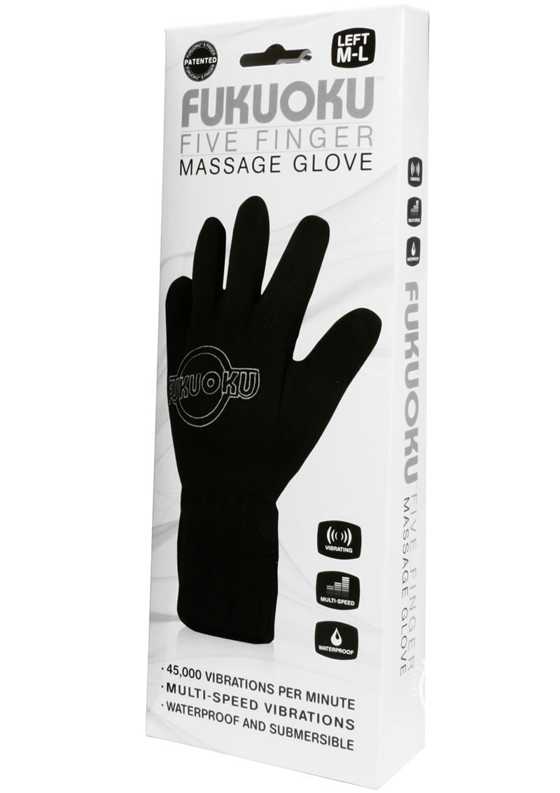 Fukuoku Vibrating Massage Glove - Left Hand - Black - Large/Medium