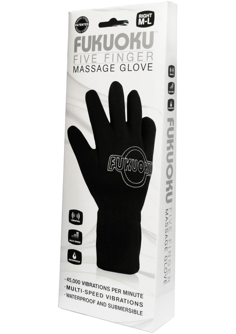 Fukuoku Vibrating Massage Glove - Right Hand - Black - Large/Medium
