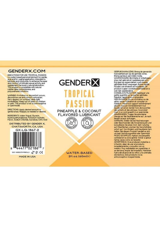 Gender X Tropical Passion Water Based Flavored Lubricant - 2oz.
