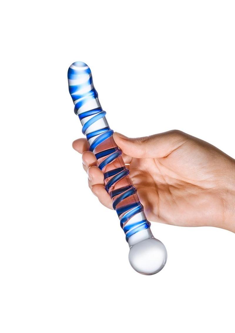 Glas Mr. Swirly G-Spot Glass Textured Dildo - Blue/Clear Glas Mr. Swirly G-Spot Glass Textured Dildo - Blue/Clear