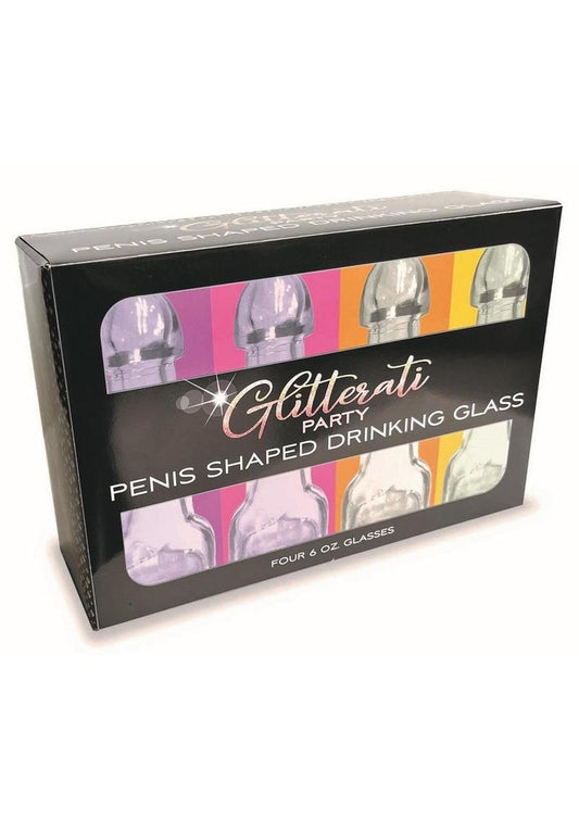Glitterati Penis Drinking Glass - Black/Pink - 6oz - 4 Pack