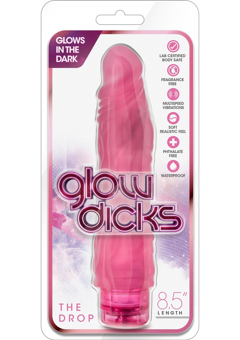 Glow Dicks The Drop Vibrating Dildo - Glow In The Dark/Pink - 8.5in