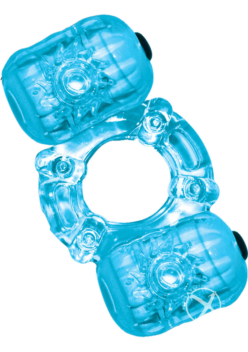 Hero Double Pleaser Teaser Vibrating Cock Ring - Blue