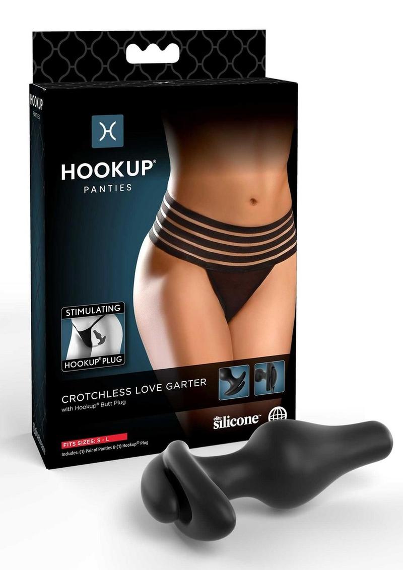 Hookup Panties Crotchless Love Garter - Sm - Black - One Size