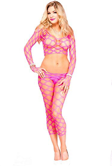 Spandex Multi Fence Net Cami with Long Sleeves and Footless Tights