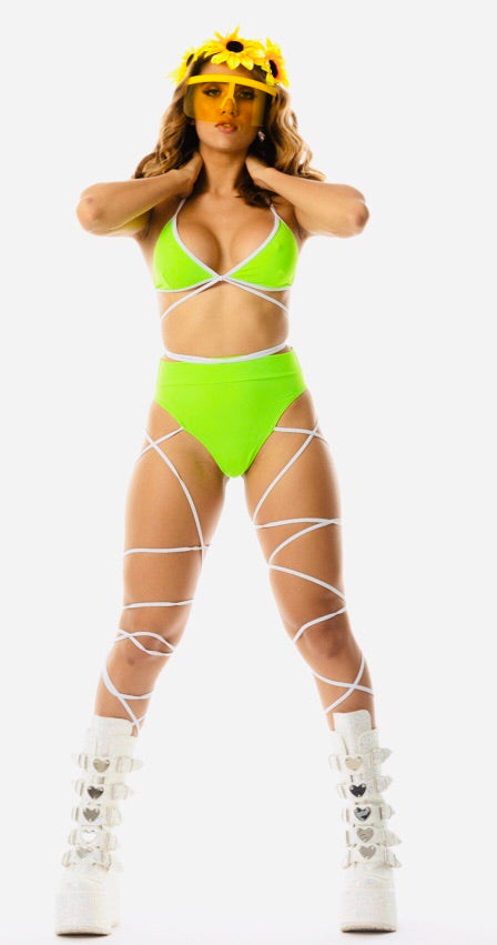 Exclusive   2pc Neon Lime Rave Body Wrap Outfit