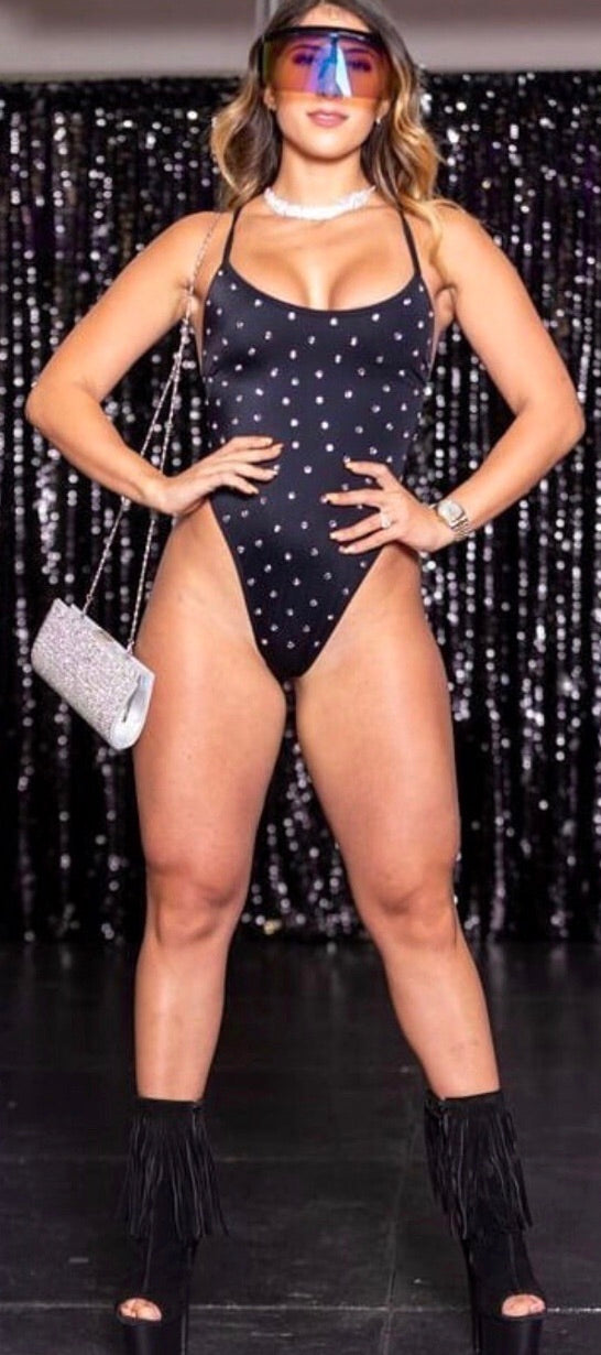 Exclusive  One Piece Bejeweled Thong Swim Wear - PlaythingsMiami