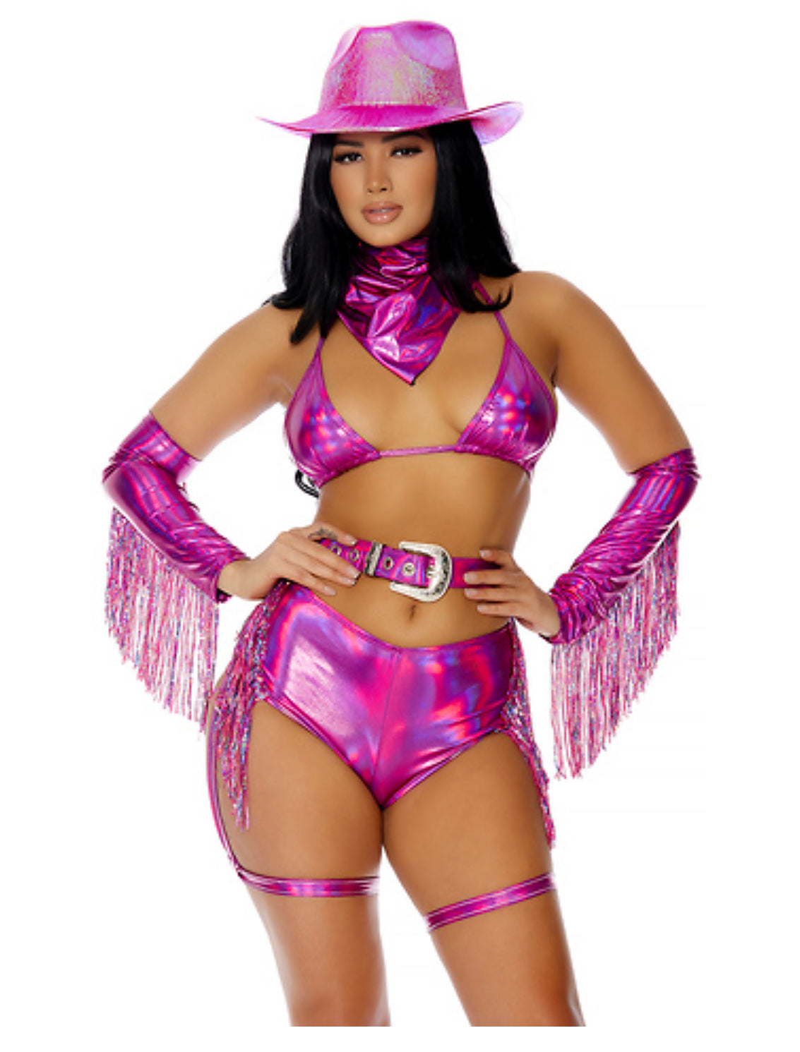 Sexy Holographic Pink Cowgirl Costume