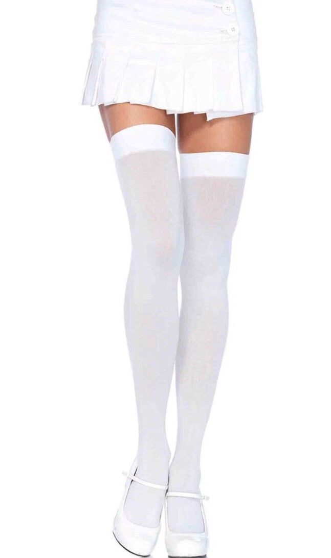 White  Nylon Thigh High Stockings - PlaythingsMiami