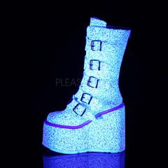 White Multi Glitter 5-Buckle Platform Mid-Calf Boots