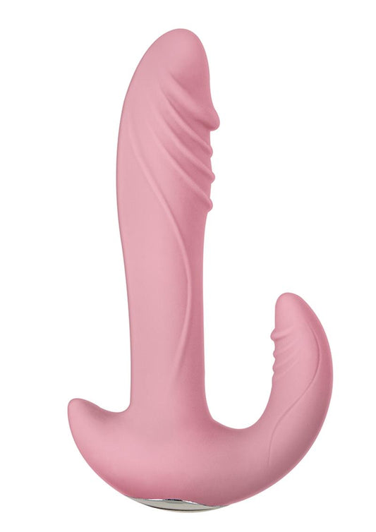 Infinitt Rotating Dual Massager Silicone Rechargeable Vibrator - Pink