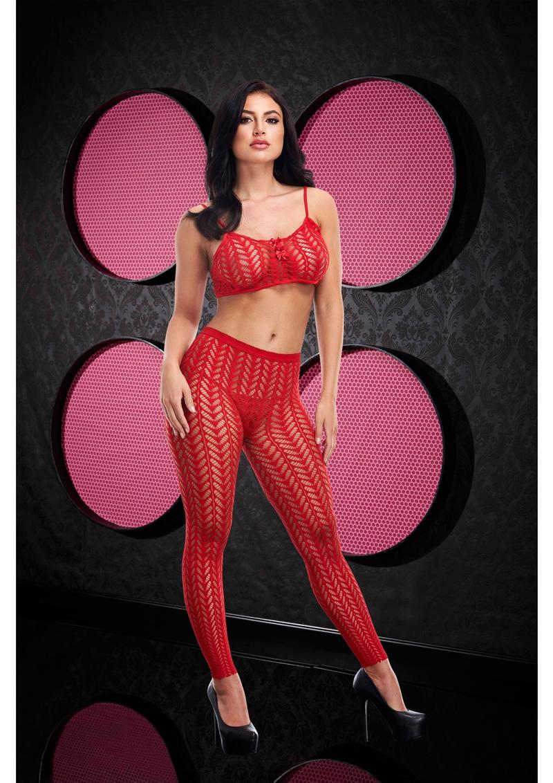 Jacquard Crop Top and Pants - Red - One Size - Set