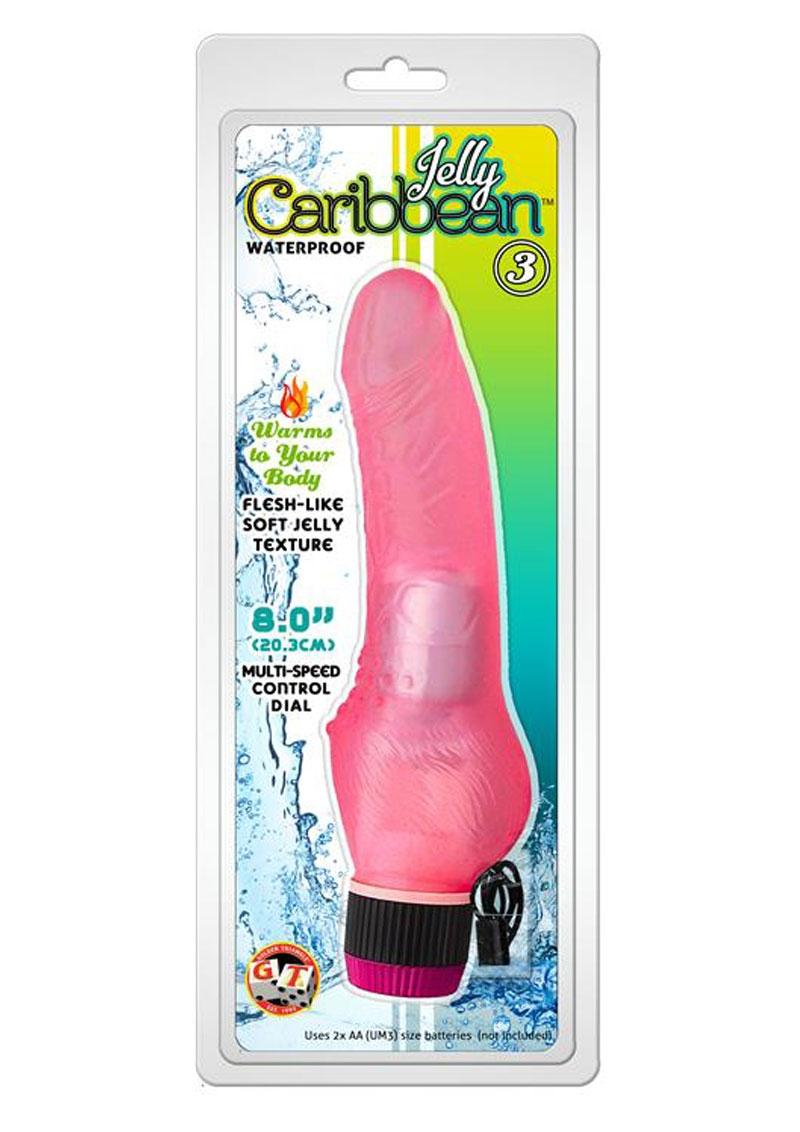 Jelly Caribbean Number 3 Jelly Realistic Vibrator with Clitoral Stimulator - Pink - 8in
