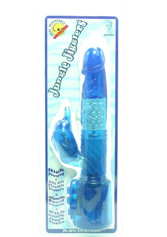 Jungle Jiggler Dolphin Waterproof Vibrator - Blue - 7in