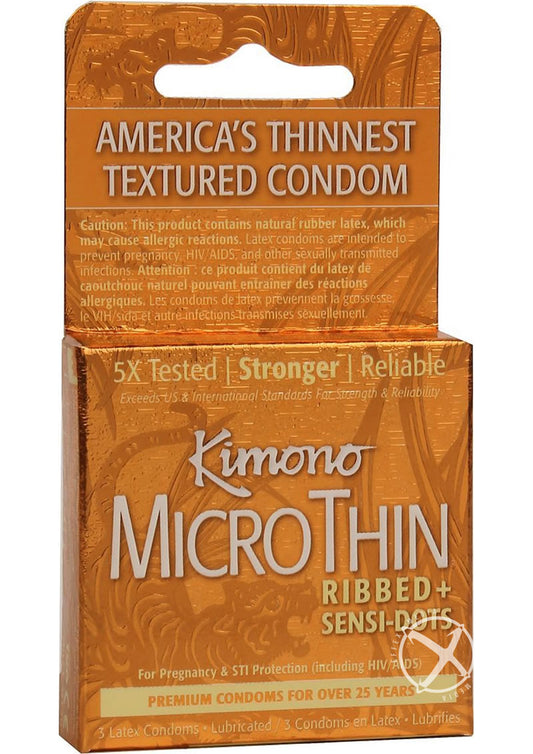 Kimono Microthin Condoms Ribbed Plus Sensi Dots - Large - 3 Pack