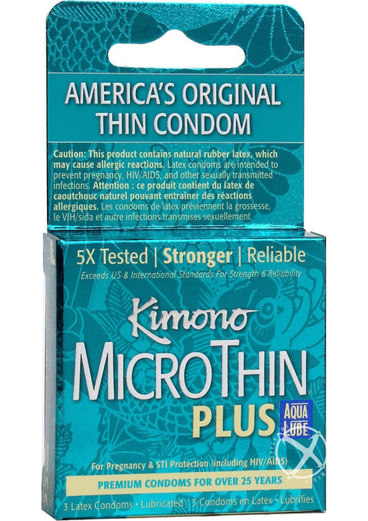 Kimono Microthin Plus Auq Lube Condoms - Large - 3 Pack