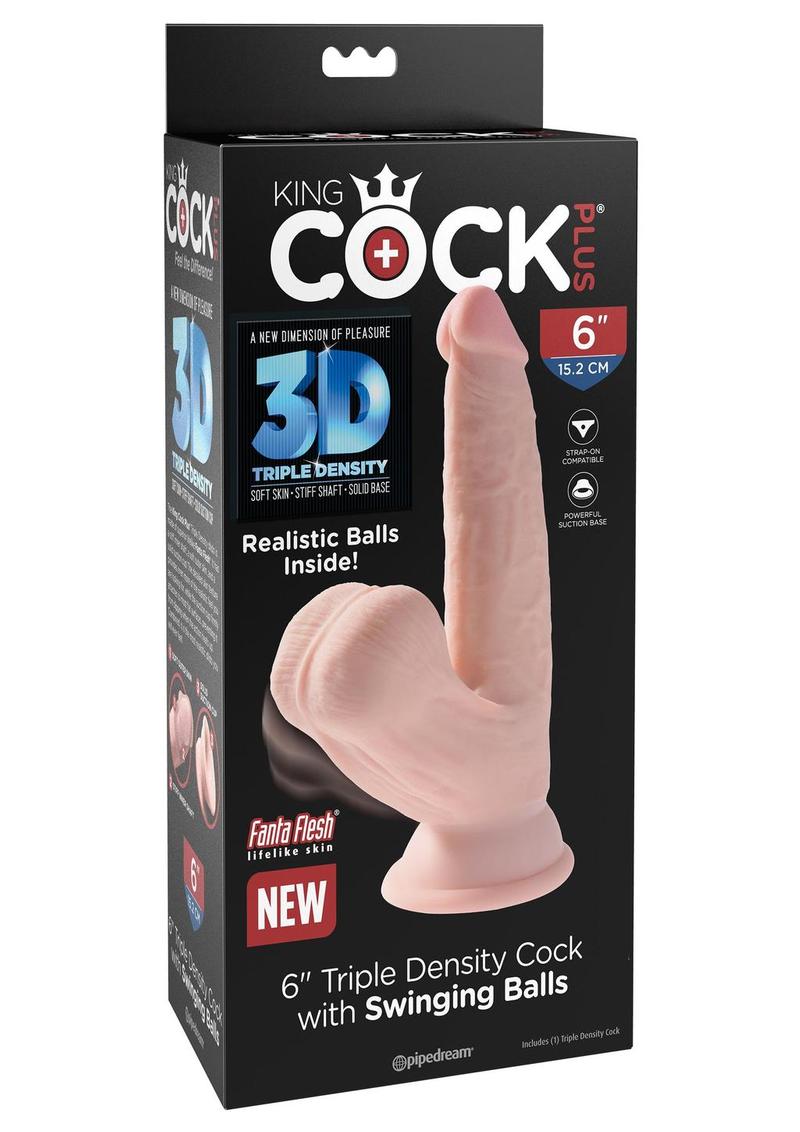 King Cock Triple Density Cock with Swinging Balls - Vanilla - 6in