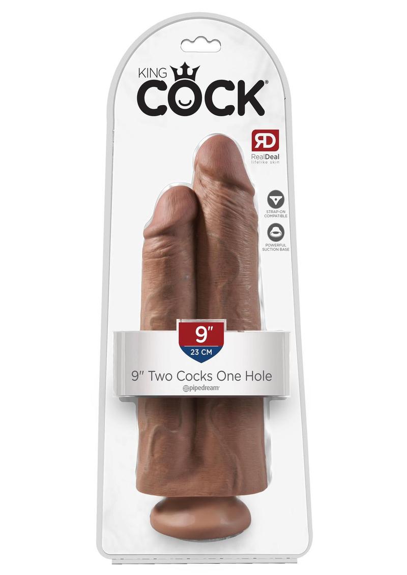 King Cock Two Cocks One Hole Dildo - Caramel/Tan - 9in