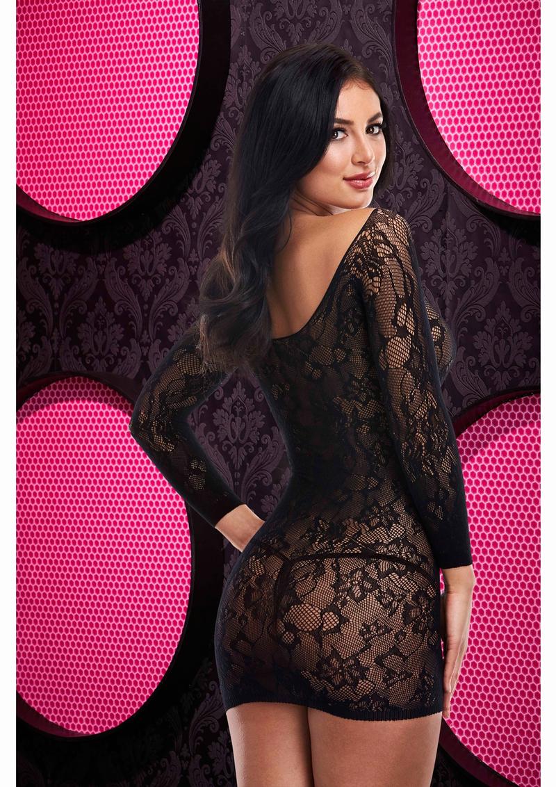 Lace Off The Shoulder Mini Dress - Black - One Size