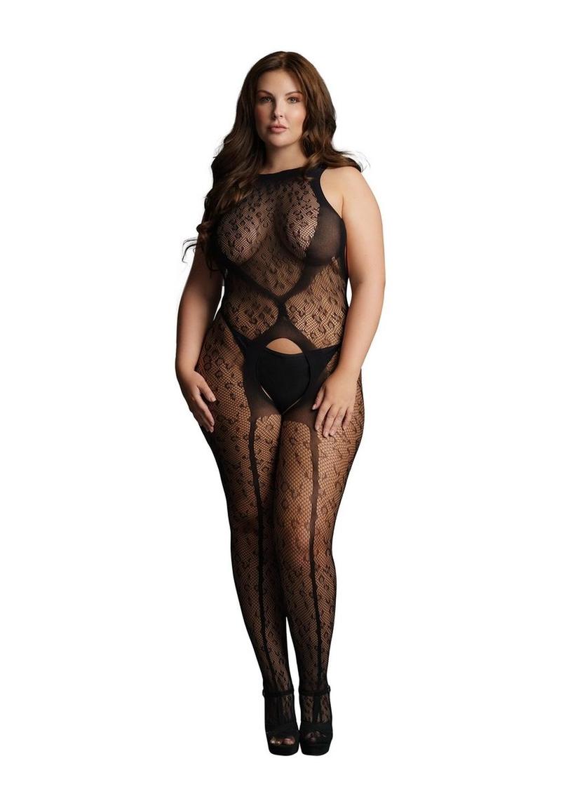 Le Desir Crotchless Leopard Bodystocking - Animal Print/Black - Queen