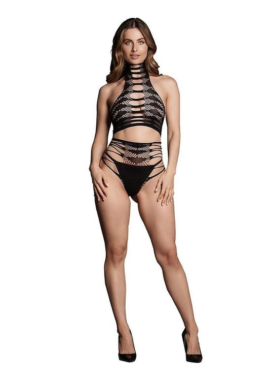 Le Desir Shade Carpo Xlvi Two Piece with Turtleneck, Crop Top and Pantie - Black - One Size