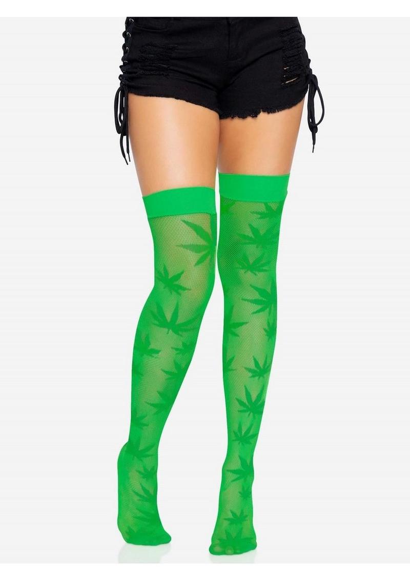 Leg Avenue 420 Net Thigh High - Green - One Size