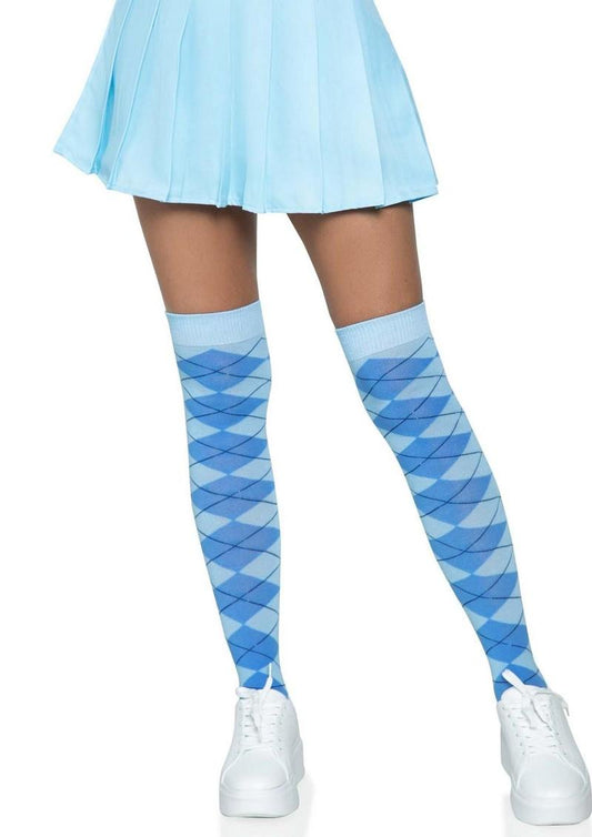 Leg Avenue Argyle Knit Over The Knee Socks - Blue - One Size