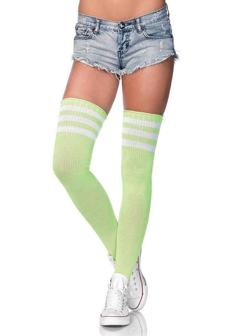 Leg Avenue Athlete Thigh High with 3 Stripe Top - Green - One Size
