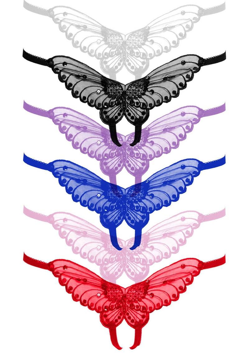 Leg Avenue Butterfly Crotchless with Pearl Sequin Detail (12 Pack) - One Size - Assorted - One Size