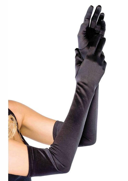 Leg Avenue Extra Long Satin Gloves - Black - One Size