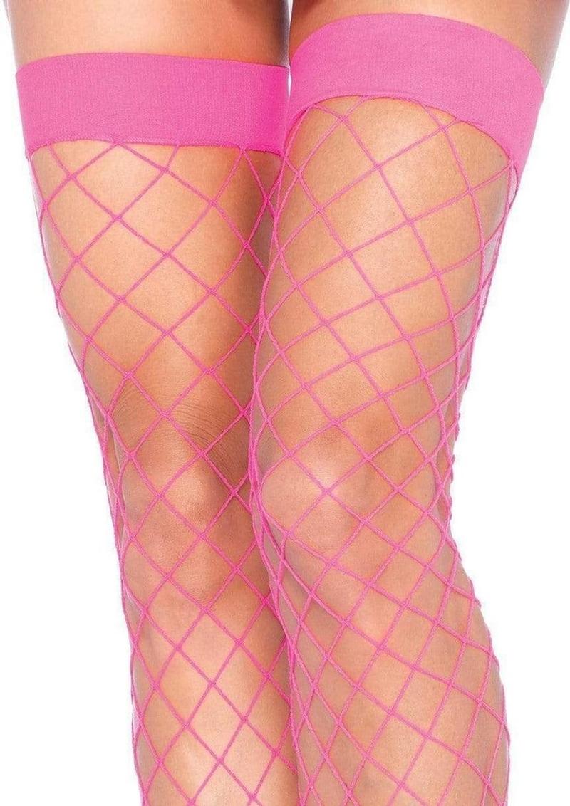 Leg Avenue Fence Net Thigh Highs - Pink - One Size