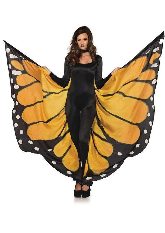 Leg Avenue Festival Butterfly Wing Halter Cape with Straps and Support Sticks - Black/Orange - One Size