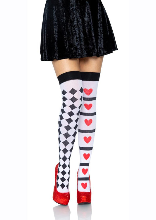 Leg Avenue Harlequin and Heart Thigh High - Black/Multicolor/Red/White - One Size