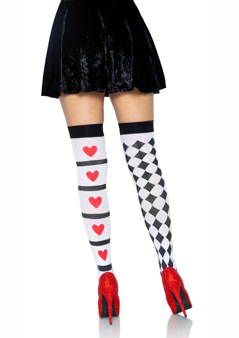Leg Avenue Harlequin and Heart Thigh High - Black/Multicolor/Red/White - One Size