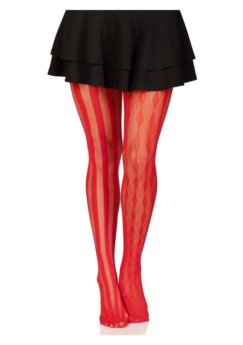 Leg Avenue Harlequin Net Tights - Red - One Size