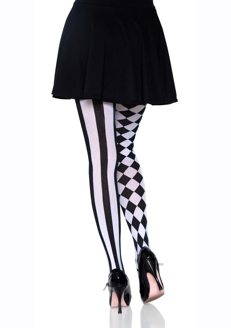 Leg Avenue Harlequin Pantyhose - Black/White - One Size