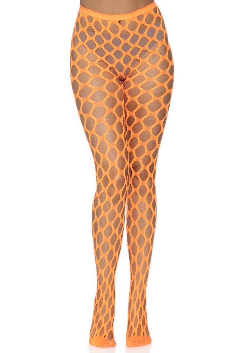 Leg Avenue Jumbo Pothole Net Tights - Neon Orange/Orange - One Size