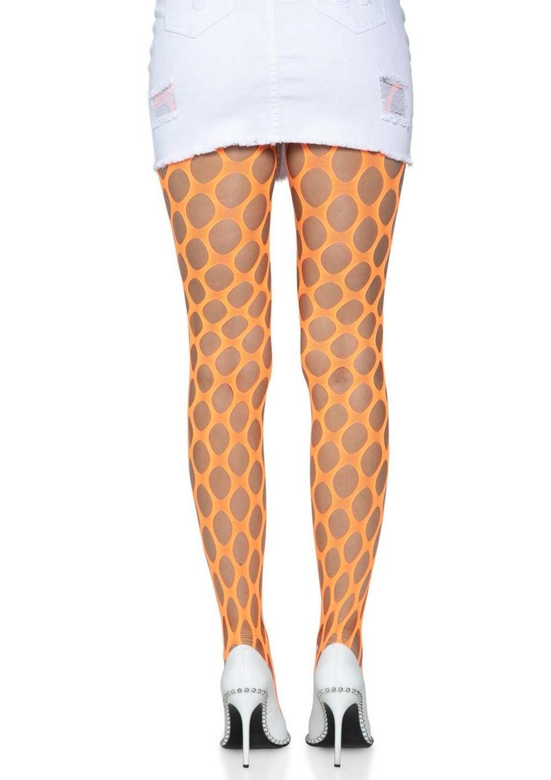 Leg Avenue Jumbo Pothole Net Tights - Neon Orange/Orange - One Size