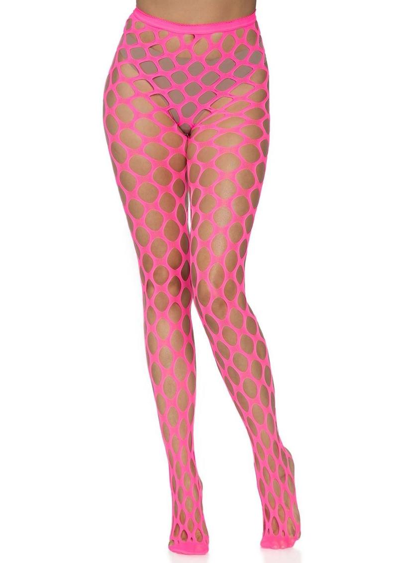 Leg Avenue Jumbo Pothole Net Tights - Neon Pink/Pink - One Size