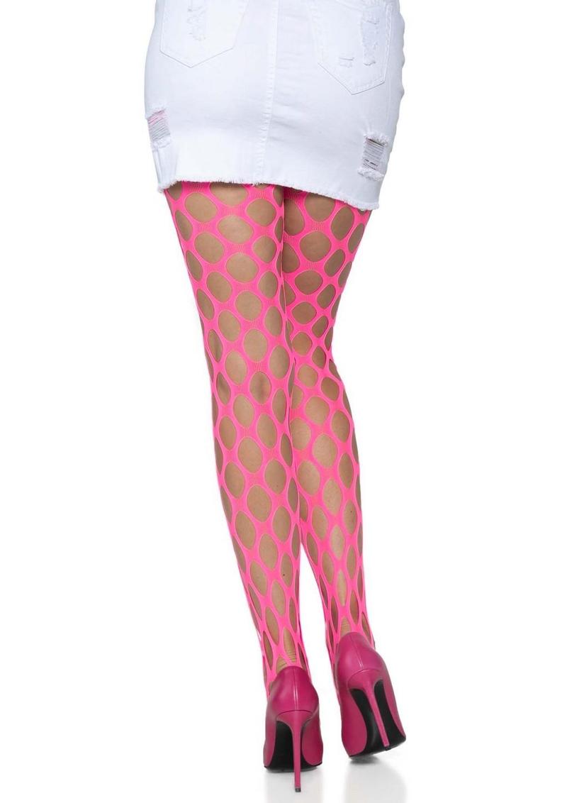 Leg Avenue Jumbo Pothole Net Tights - Neon Pink/Pink - One Size