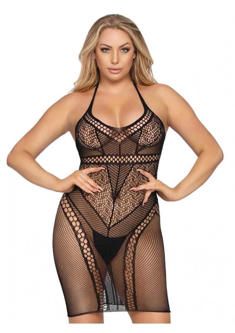 Leg Avenue Multi Net Halter Mini Dress. - Black - One Size