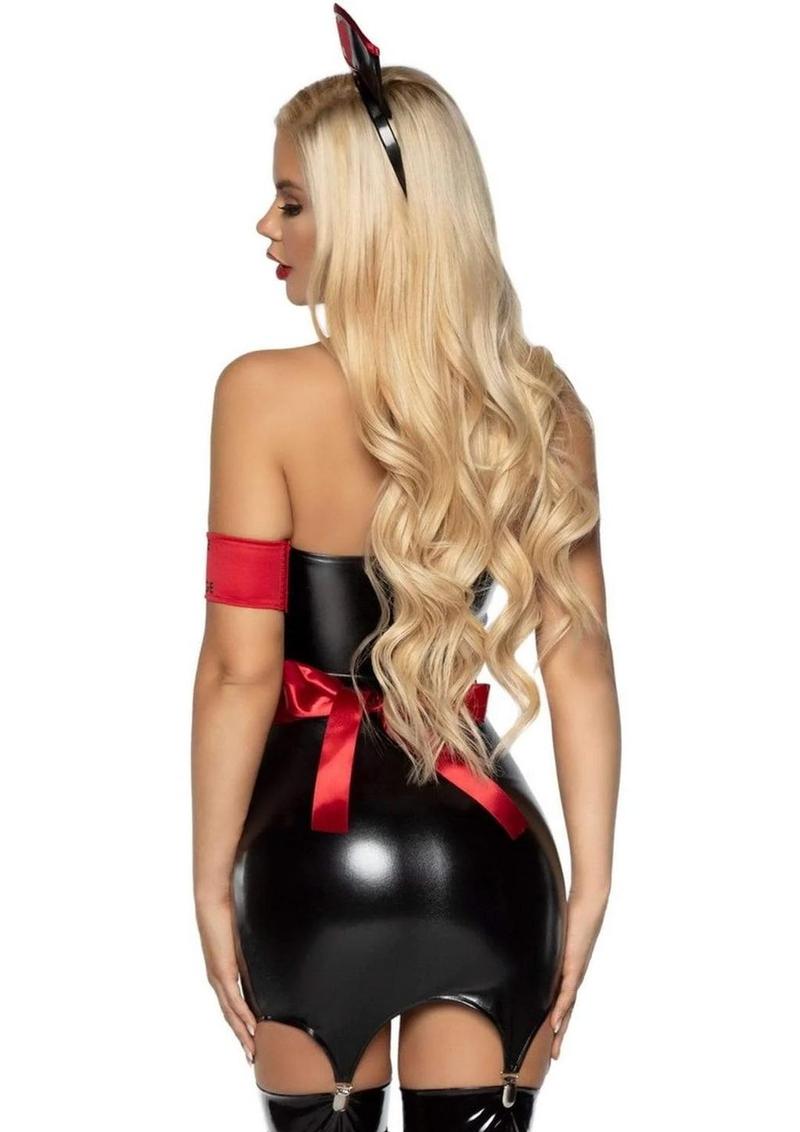 Leg Avenue Naughty Nurse Zip Up Wet Look Garter Dress, Heart Apron, Arm Band, and Head - Black/Red - Large - 4 Piece/Piece