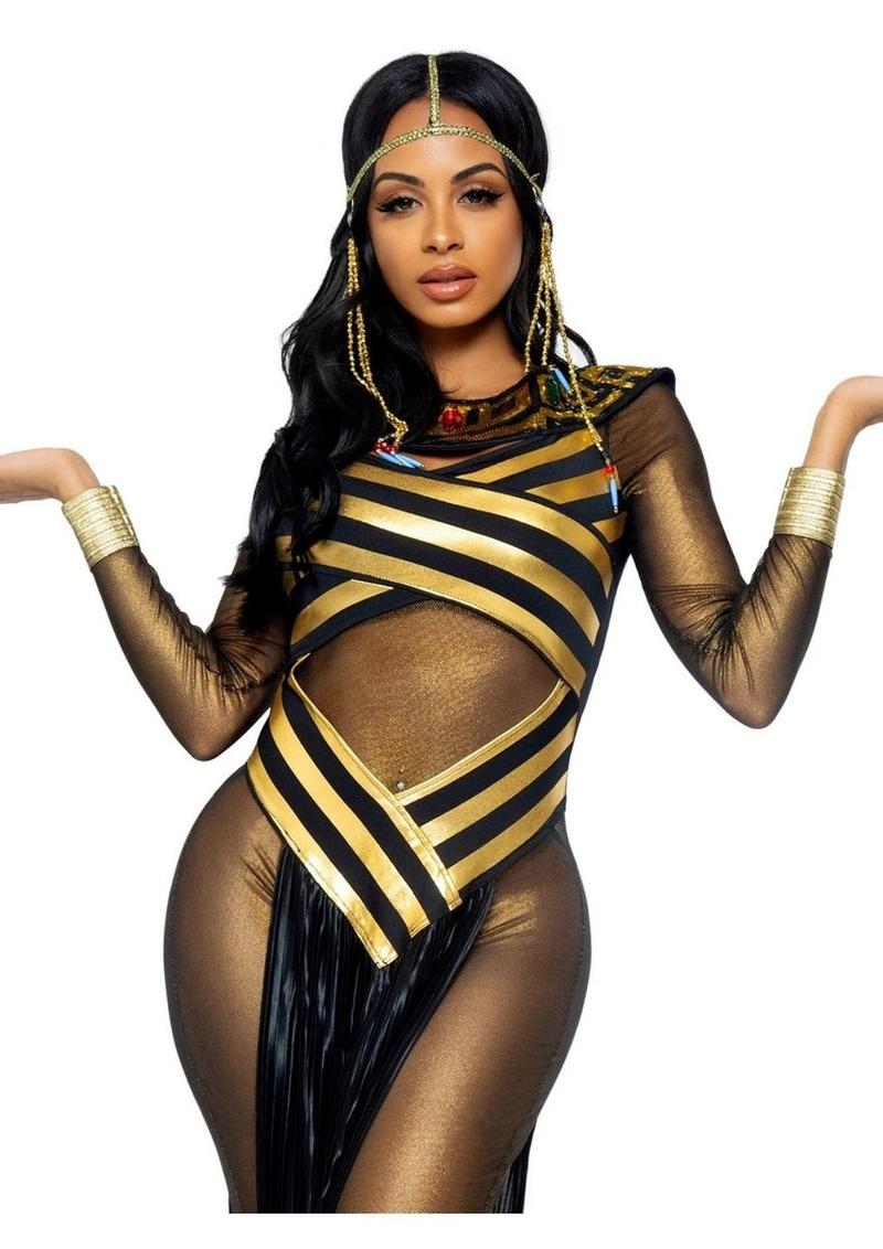 Leg Avenue Nile Queen Catsuit Dress with Jewel Collar Head - Black/Gold - Large - 3 Piece/Piece