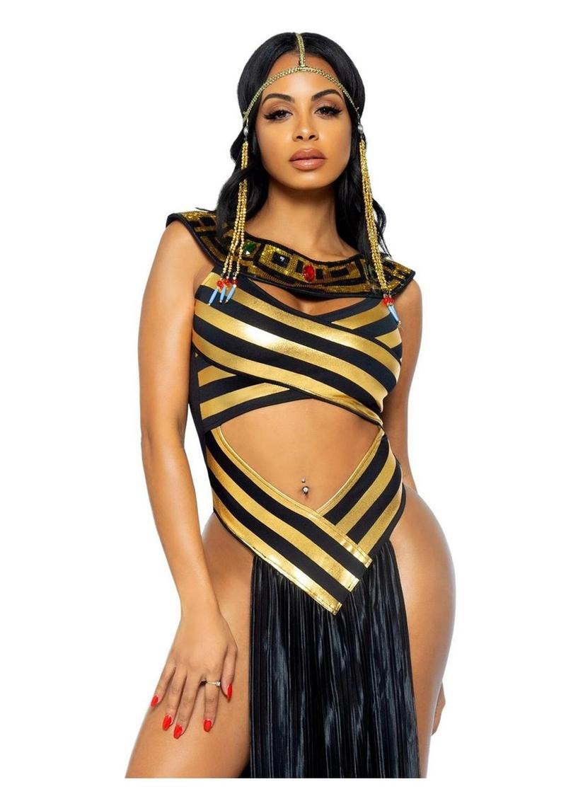 Leg Avenue Nile Queen Catsuit Dress with Jewel Collar Head - Black/Gold - Small - 3 Piece/Piece